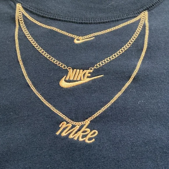 Nike • Black Long Sleeve Mock Neck Gold Embroidered Chains - Picture 3 of 13